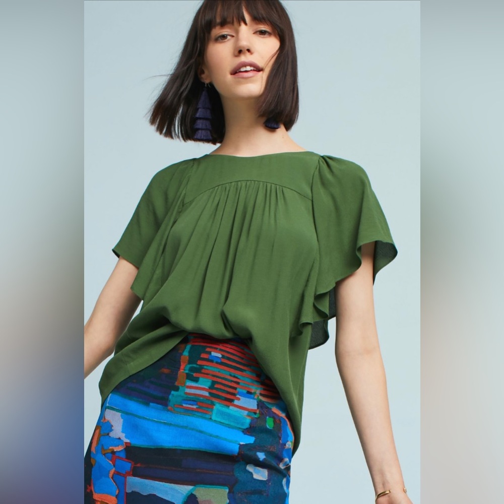 Anthropologie Maeve Green Prato Flutter Tee